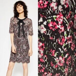 The Kooples Forget Me Not Floral Dress Black Bow Detail Size M